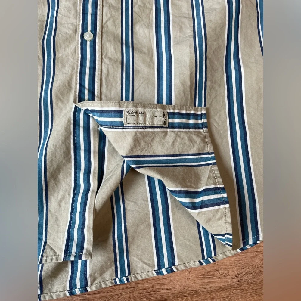 J.Crew Men’s Classic Long Sleeve‎ Striped Button Down Shirt LARGE Tan Cotton